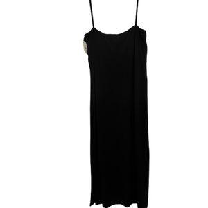 Maxi Slip Dress Spaghetti Straps Side Slit Black Acetate/Nylon Blend Size 12
